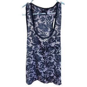 Ali & Kris Racerback Tank Top Shirt Silky Pink Black Lace Trim L Pocket Y2K